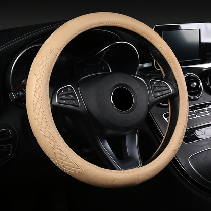 Universal Leather Steering Wheel Cover (14.5–15”) – NEW