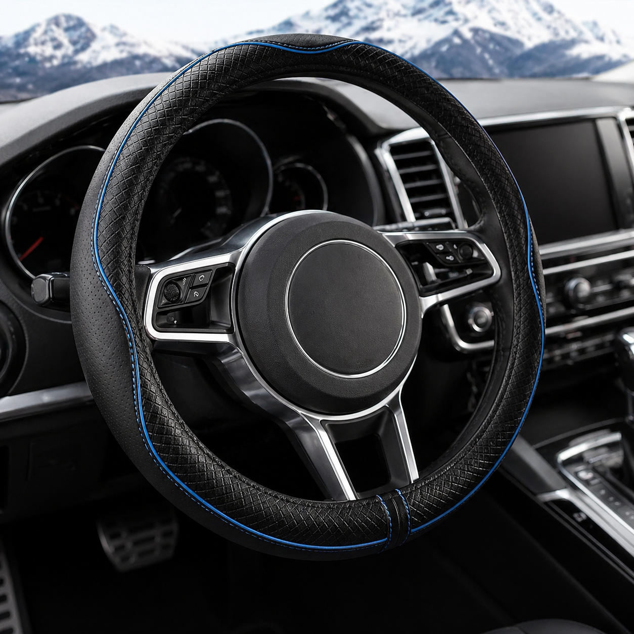 Universal Leather Steering Wheel Cover (14.5–15”) – NEW