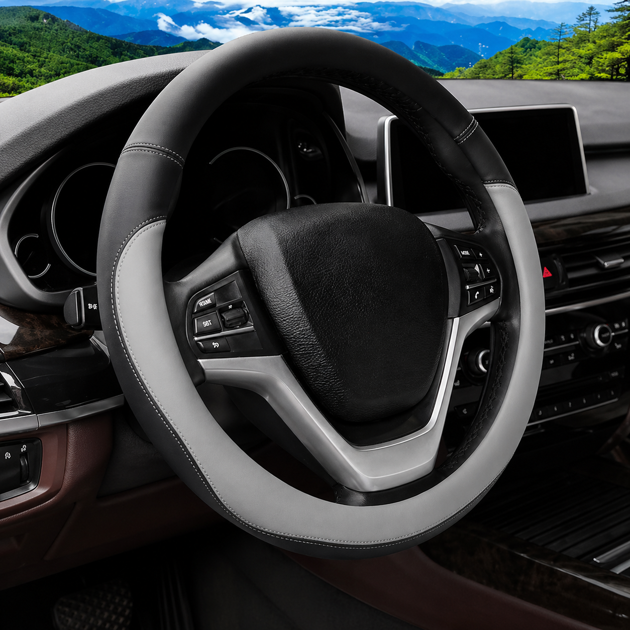Universal Leather Steering Wheel Cover (14.5–15”) – NEW