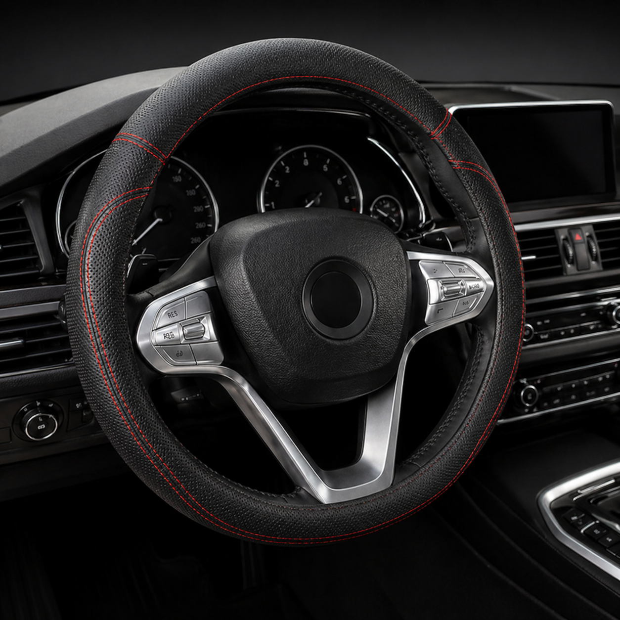 Universal Leather Steering Wheel Cover (14.5–15”) – NEW
