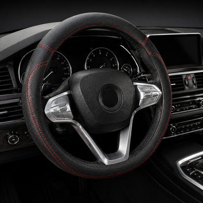 Universal Leather Steering Wheel Cover (14.5–15”) – NEW