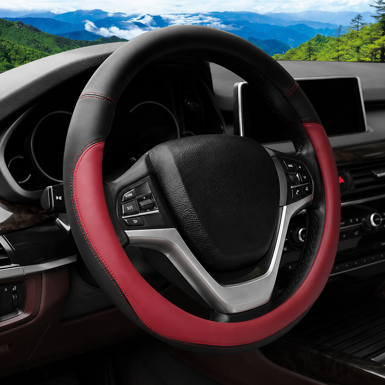 Universal Leather Steering Wheel Cover (14.5–15”) – NEW